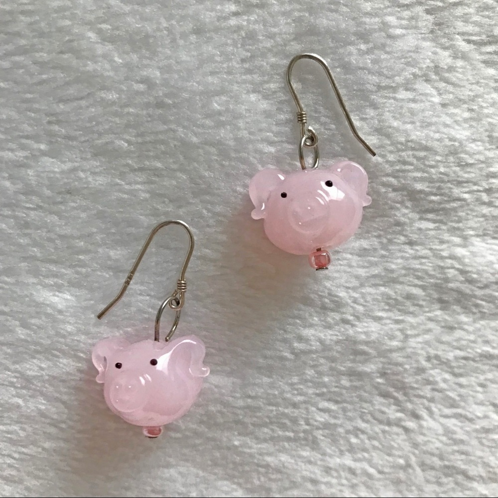 NEW Handmade Lampwork Glass Pig Earrings